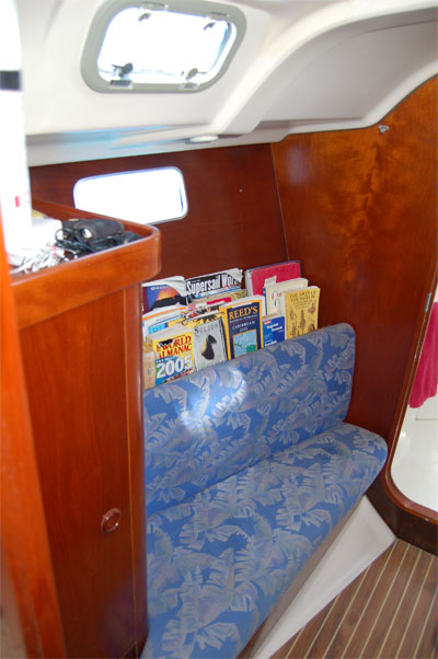 Forward cabin settee and hanging locker port side 