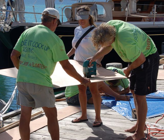 Cutting plywood at the BYOB Regatta