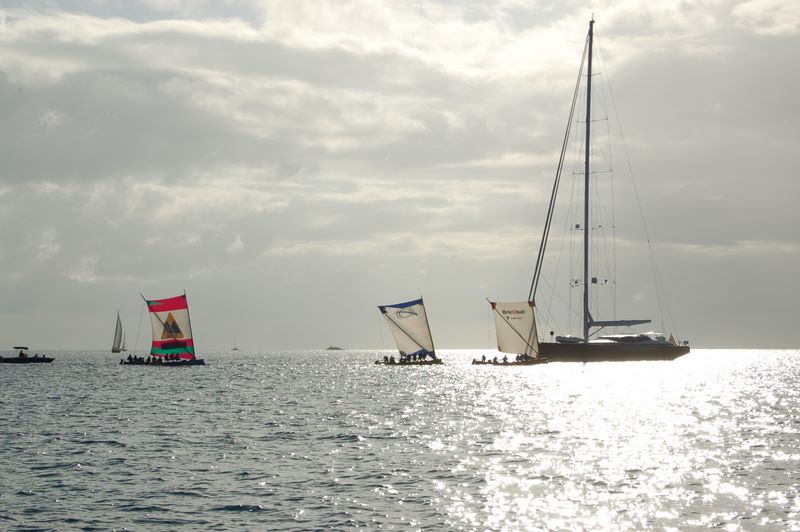 Three Yoles with Yacht in Rodney Bay, St. Lucia