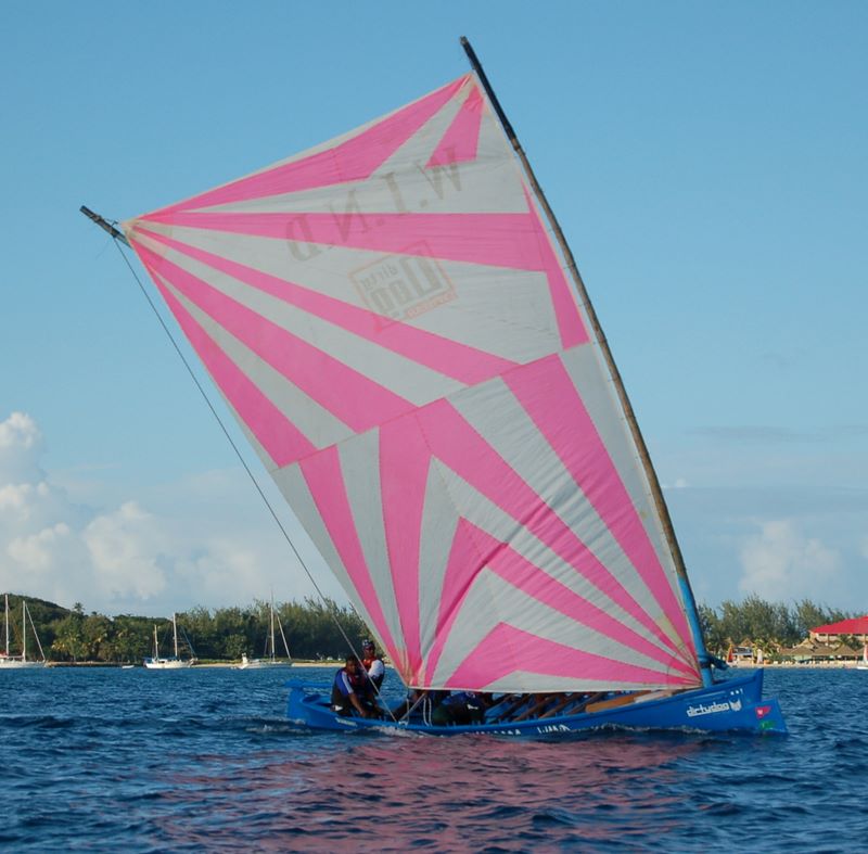 Blue Yole with purple sail