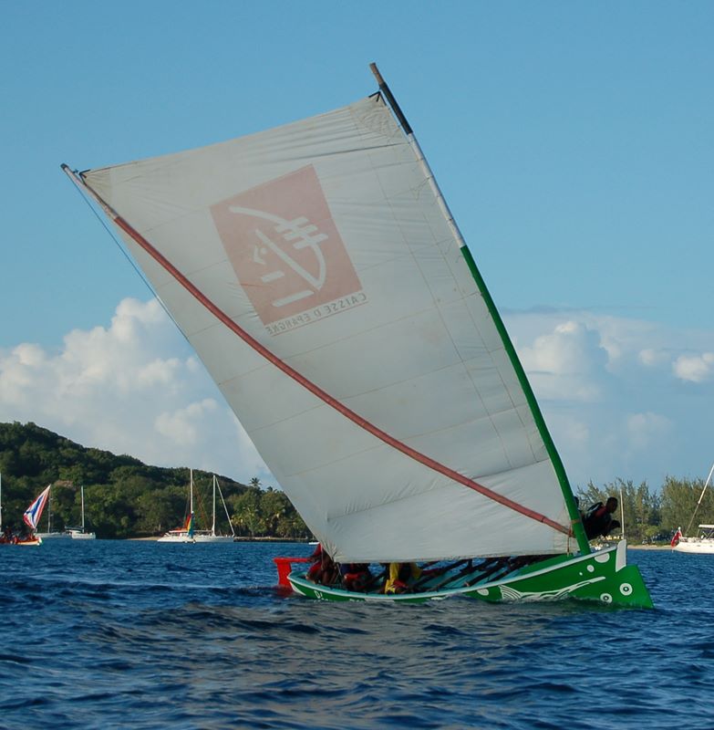 Green Yole with White Sail