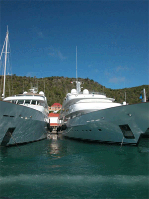 Megayachts stern to the Quai at Gustavia