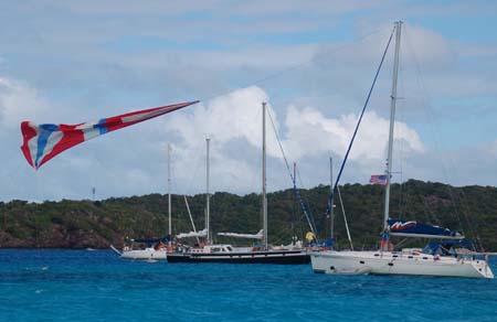 Riding the spinaker, Tobago Cays, SVG