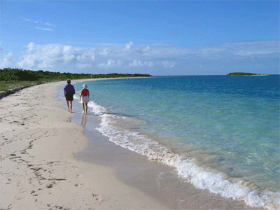 Susie and Emma on a deserted beach on Vieques