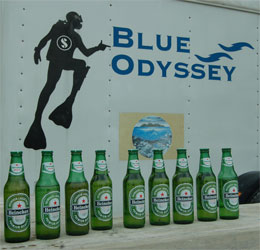 Beer on the dock at Caicos Marine