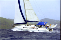 Photo of Eaux Vives, a Beneteau M405, under sail off Bequia, SVG