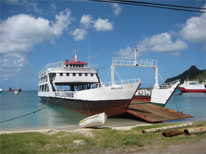 Ferry with ramp on the beach