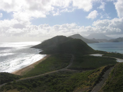 View of southern St. Kitts. Atlantic left, Caribbean right.