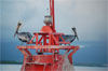 Red bouy with pelicans