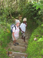 Susie and Lucius hiking into the abyss at En Bas Saut Forest 